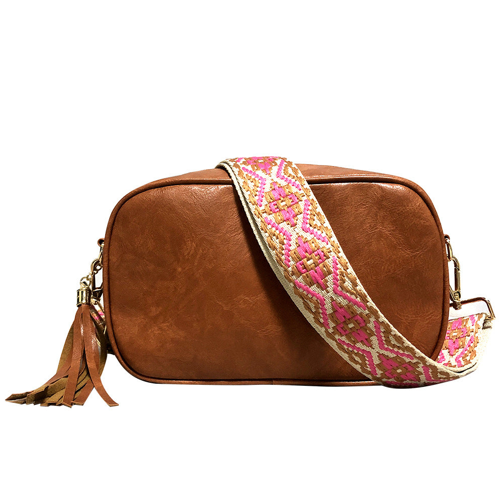 Fashion Tassel Bag Ethnic Jacquard Cotton Wide Shoulder Strap