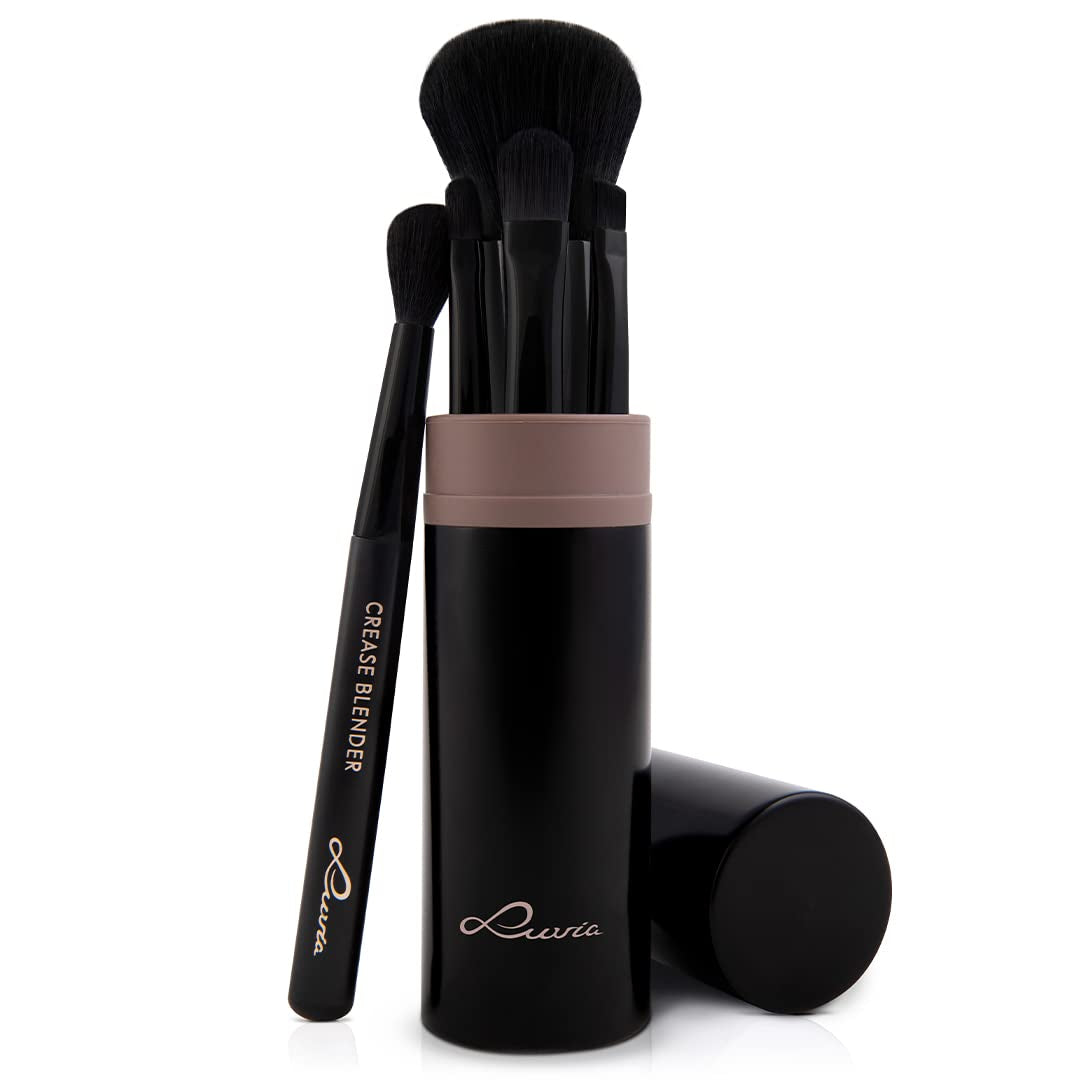 Make-Up-Pinsel-Set – 5-Teilig + Pinselköcher Mit Smart-Halter – LUVIA Daily & Travel Schminkpinsel-Set Für Foundation, Puder & Lidschatten – Perfekt Für Reisen & Unterwegs – Coffee Elegance/Perlmutt