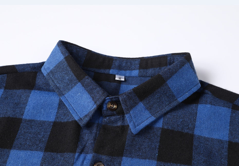 Long-sleeved Pocket Checked Shirt With A Lapel For Young Men In Autumn And