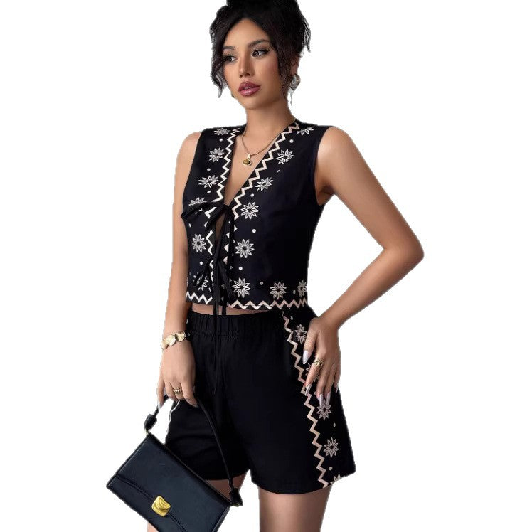 Minimalist-style Womens Casual Vest And Shorts Set