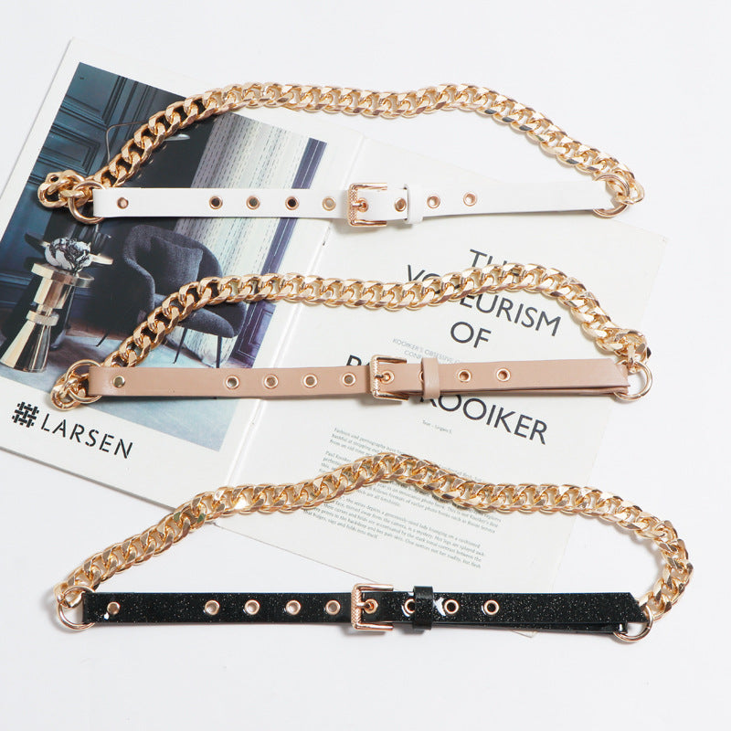 Belt Thin Chain Metal Buckle Design Belt