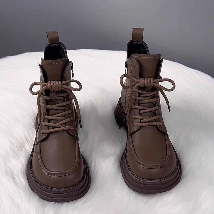 Womens All-Match Soft Leather Padded Dr Martens-Style Boots With Thick Sole For Warmth And Comfort