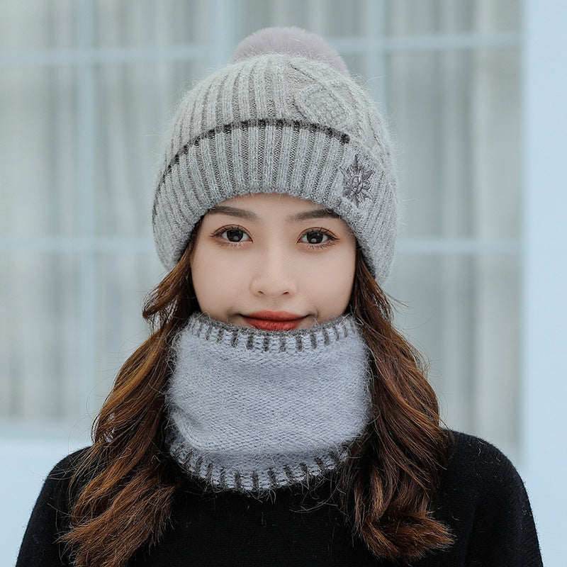 Women's Fashion Embroidered Warm Scarf Sweater Hat Set