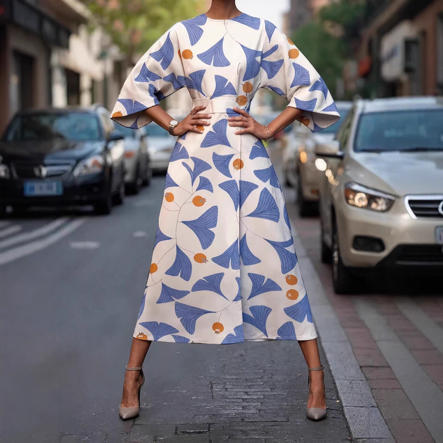 Bohemian-style Fashion Print Waist-cinching Womens Dress