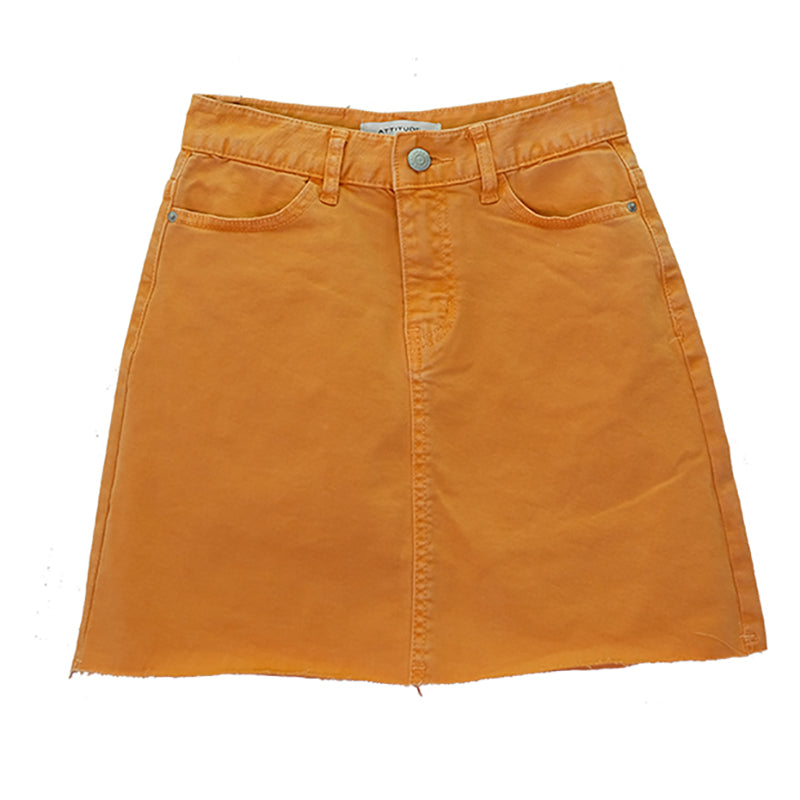 Women's Bag Buttock Candy Orange Fur Edge Thin Retro High Waist Denim Skirt