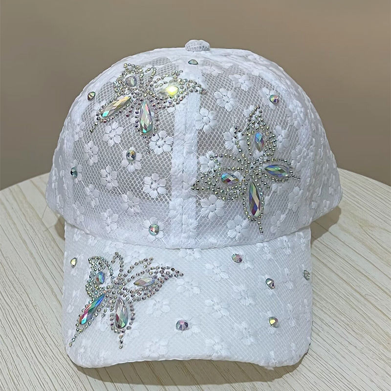 Dame blonde lille blomst sommerfugl rhinestone baseballkasket