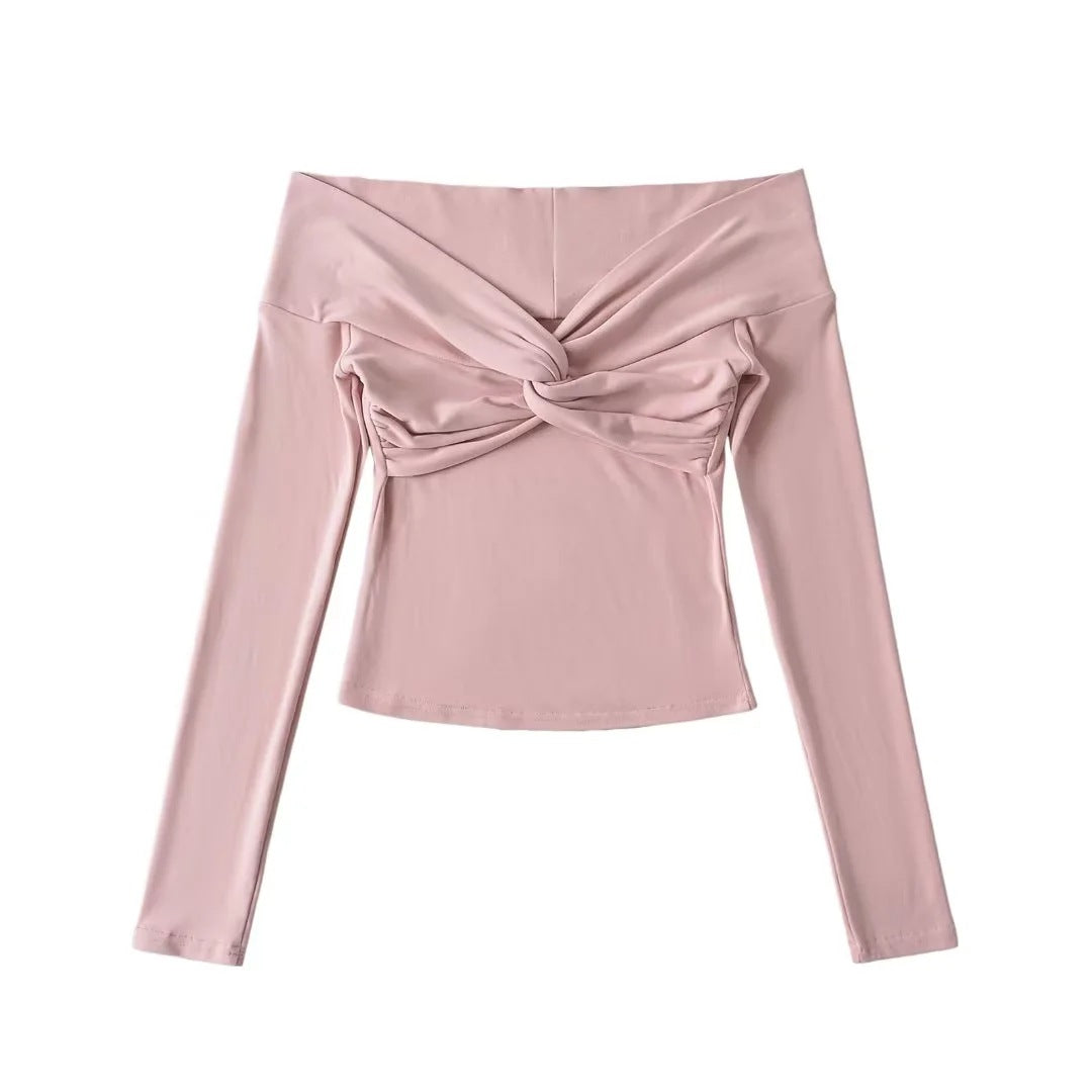 Hot Girl Sexy Twisted Off-shoulder Sexy Off-shoulder Long Sleeve
