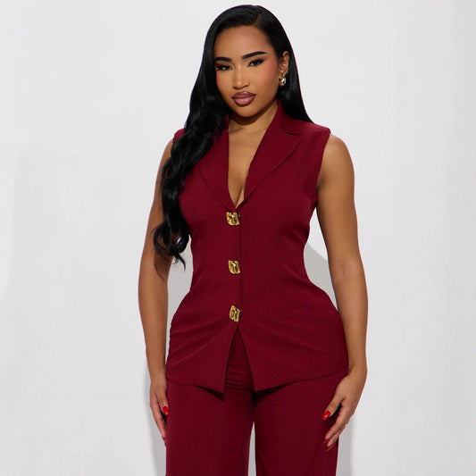Women's Casual Sleeveless Suit Pants Set