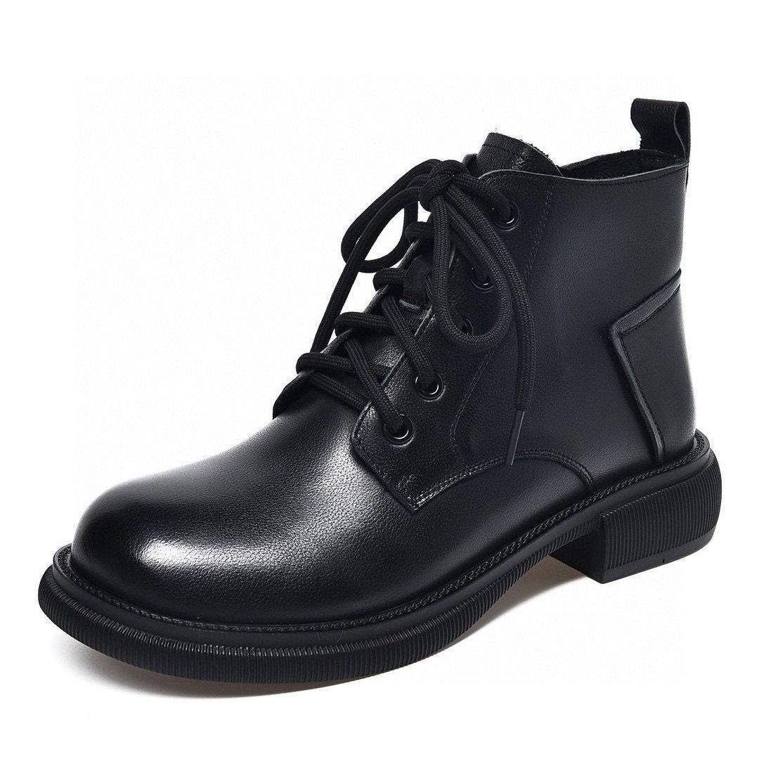 Real Soft Leather Platform Martin Boots Women's Autumn And Winter New Non-slip Western Style Slip-on Casual