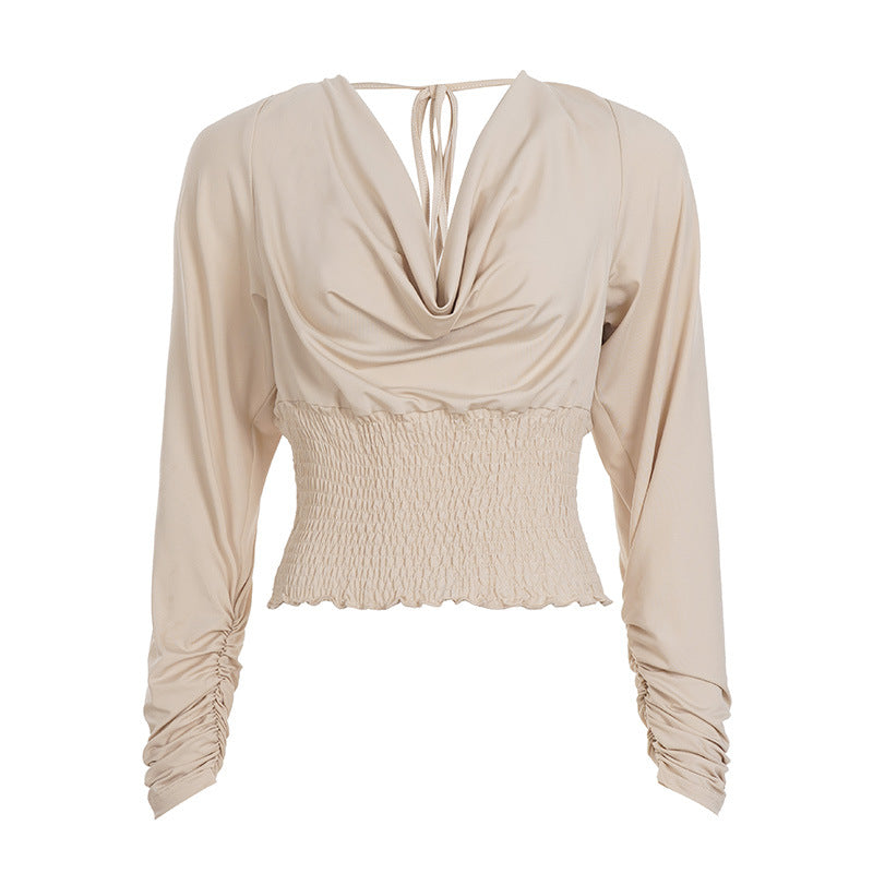Swing Collar Backless Slim Fit Long-sleeved T-shirt Women