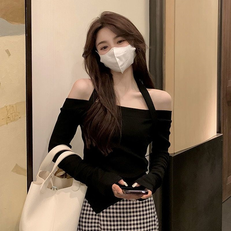 Irregular Cropped Slim-fit Long-sleeve Top