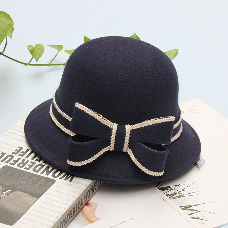 Women's Stitched Bow Solid Color Feather Hat