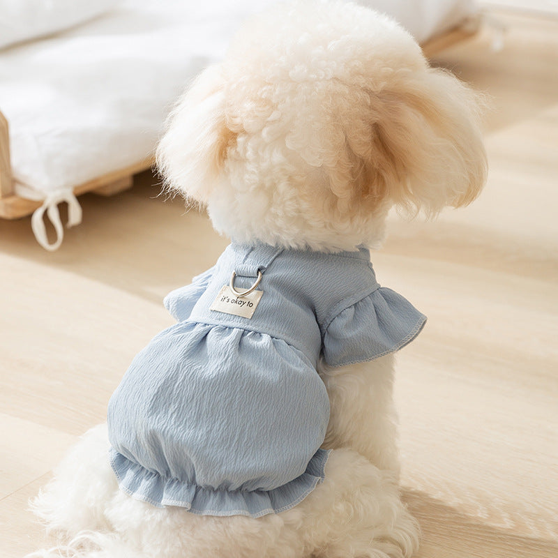 Solid Color Cloth Label Flying Sleeve Ladies Dress Small Dog
