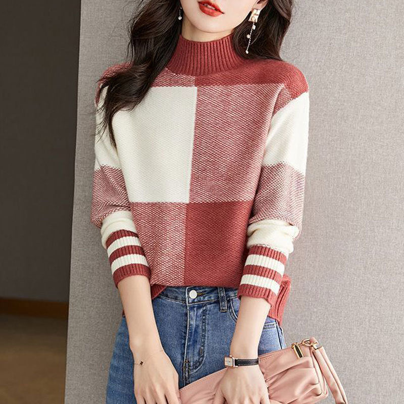 Mode Colorblock Western Style Ungdommeligt-udseende Løs Slankende Bundskjorte