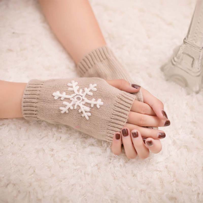Christmas New Knitted Half Finger Embroidered Warm Gloves