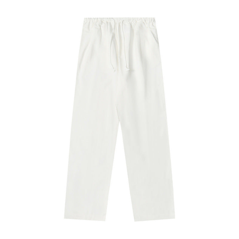 Women's Striped Solid Color Loose Casual Drawstring Straight-leg Pants