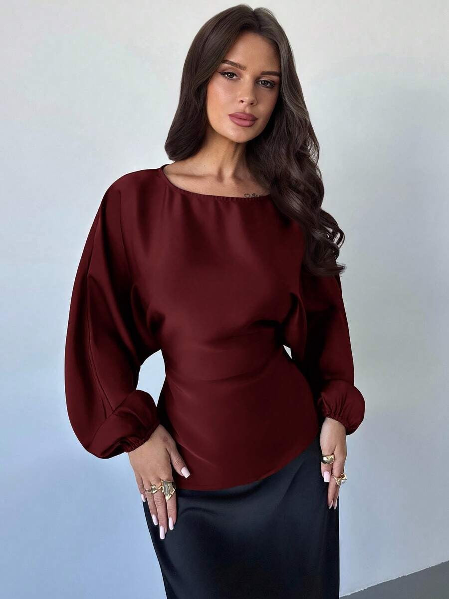 Casual Round Neck Lace-up Waist Shirt For Women