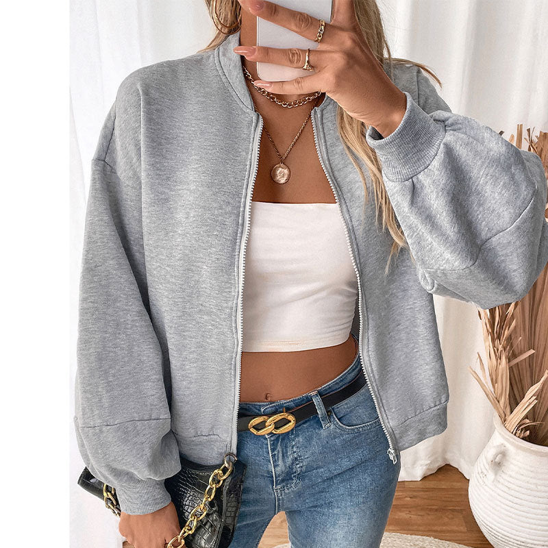 Women's Short Cardigan Solid Color Hoodie Coat
