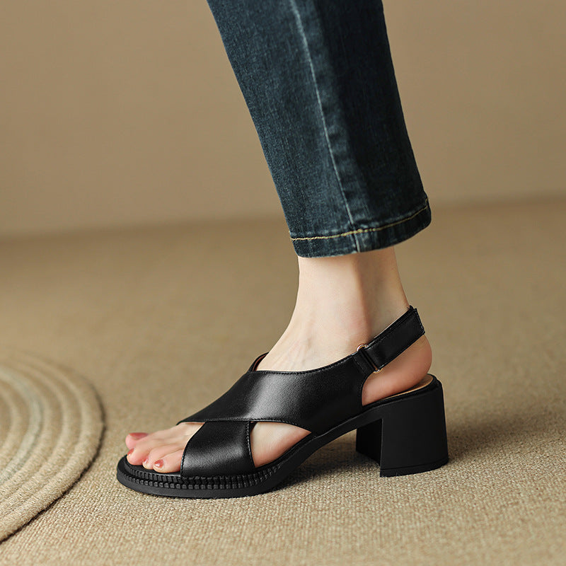 Mid Hæl Plus Size 40-41 Bred Stribe Åben Tå Retro Sandaler