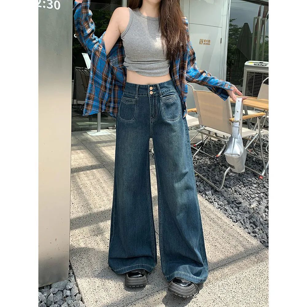 Mørkeblå Straight-leg Jeans til Kvinder