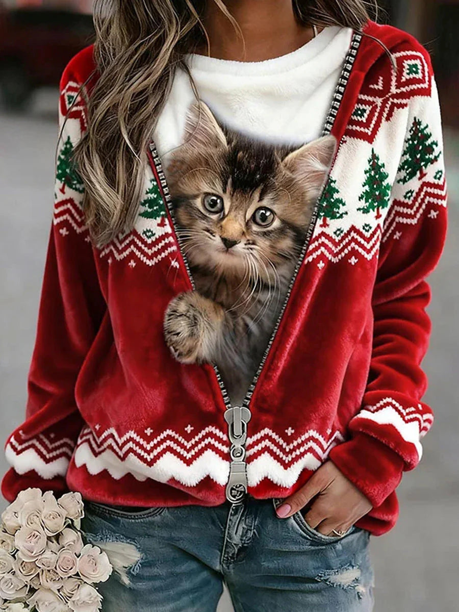 Digital Printed Flannel Christmas Women's Crew-Neck Sweater 3D