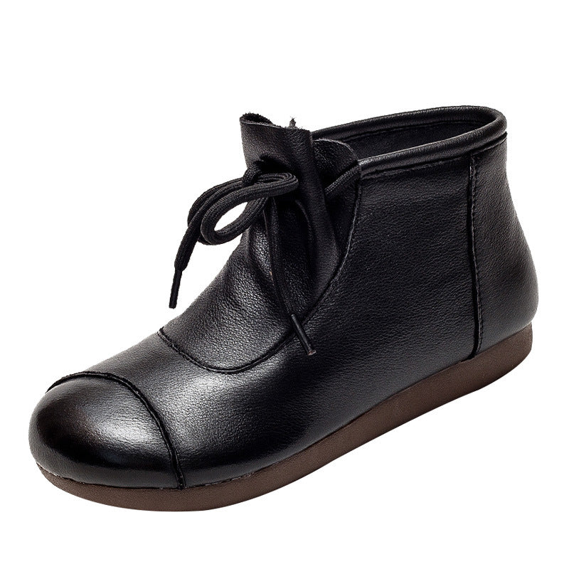 Retro Ethnic Style Handmade Leather High-top Women's Shoes With Soft Sole