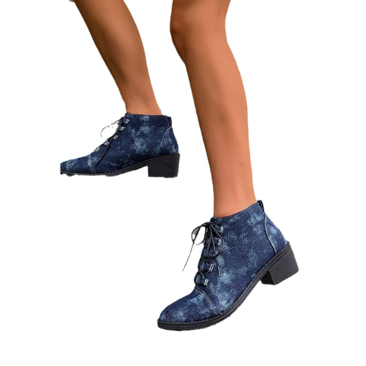 Outer Wear Pointed Toe Square Heel Denim Design Martin Boots