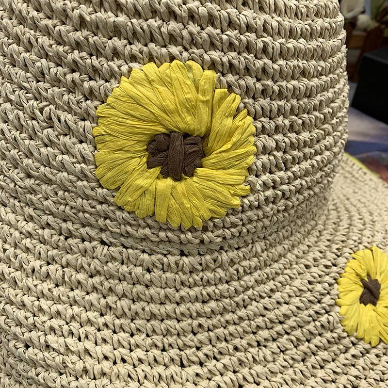 Women's Summer Daisy Folding Sunshade Beach Sunscreen Straw Hat