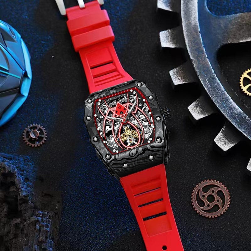 Barrel-shaped Fully Automatic Mechanical Luminous New Sports Fashion Mens Hollow-out Watch