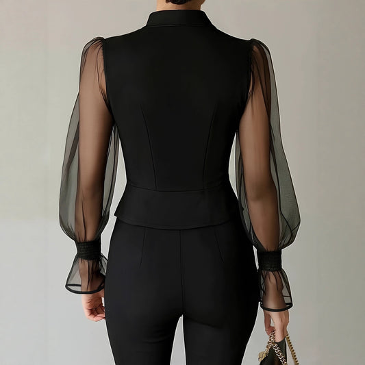 Stylish New Womens Blouse With An Elegant Puff-sleeve Neckline And Tie Detailing