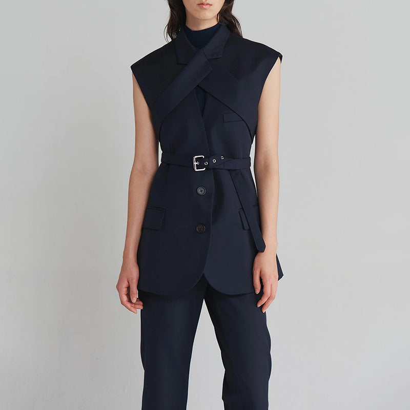 New Autumn Sleeveless Cross-Design Statement Vest Jacket