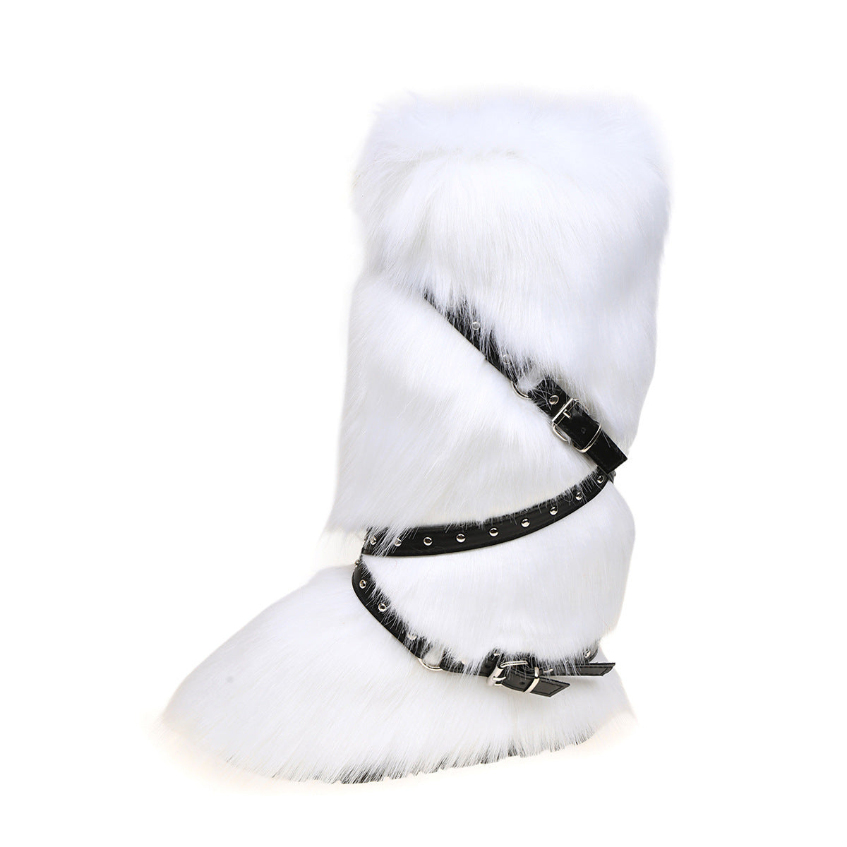Fur-lined Tall Boots With A Cross-strap Buckle
