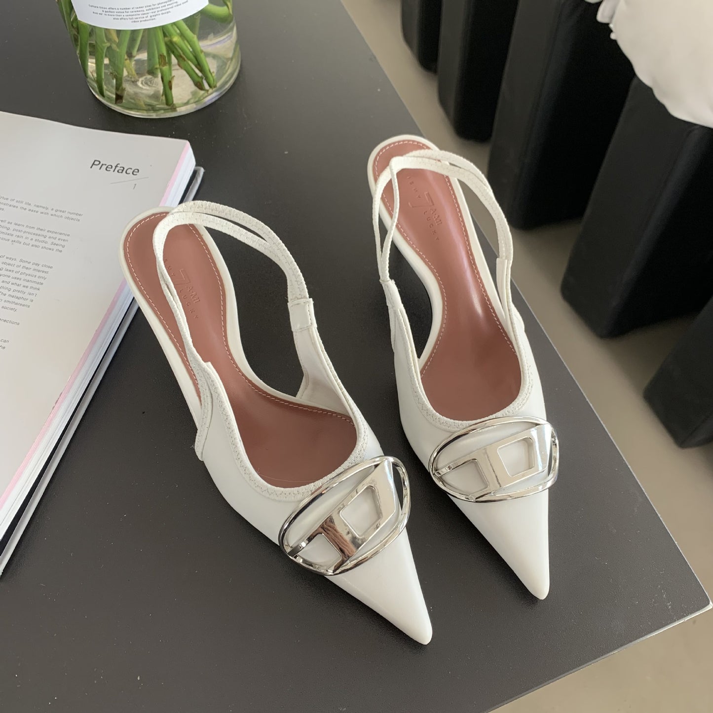 Ladies Shallow Back Slim Heel Pointed Heels