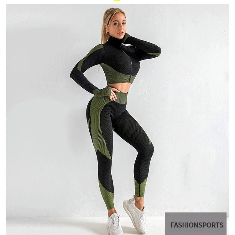 FallWinter Long-Sleeve Peach-Butt Yoga Fitness Tight Set