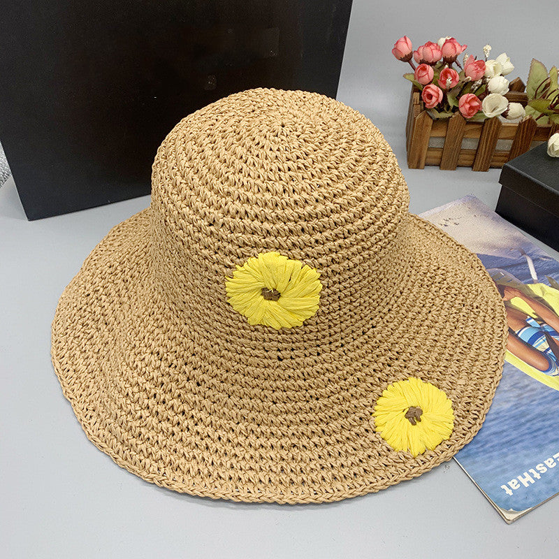 Women's Summer Daisy Folding Sunshade Beach Sunscreen Straw Hat
