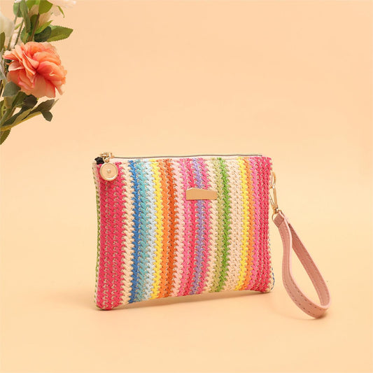 Online Influencer Regnbue Vævet Taske Clutch Møntpung