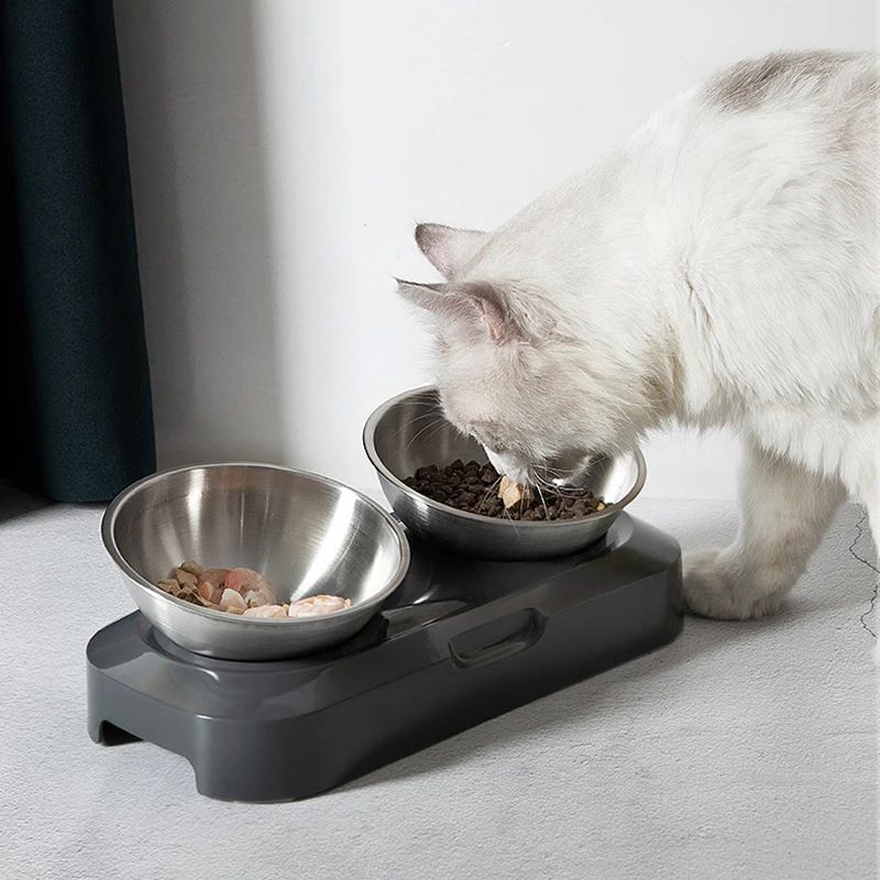 Nem at rengøre rustfri stål kattebakke hundeskål til mad og vand med stativ Metalskåle til katte hunde Dobbelt Enkelt Kæledyrsfoderskål