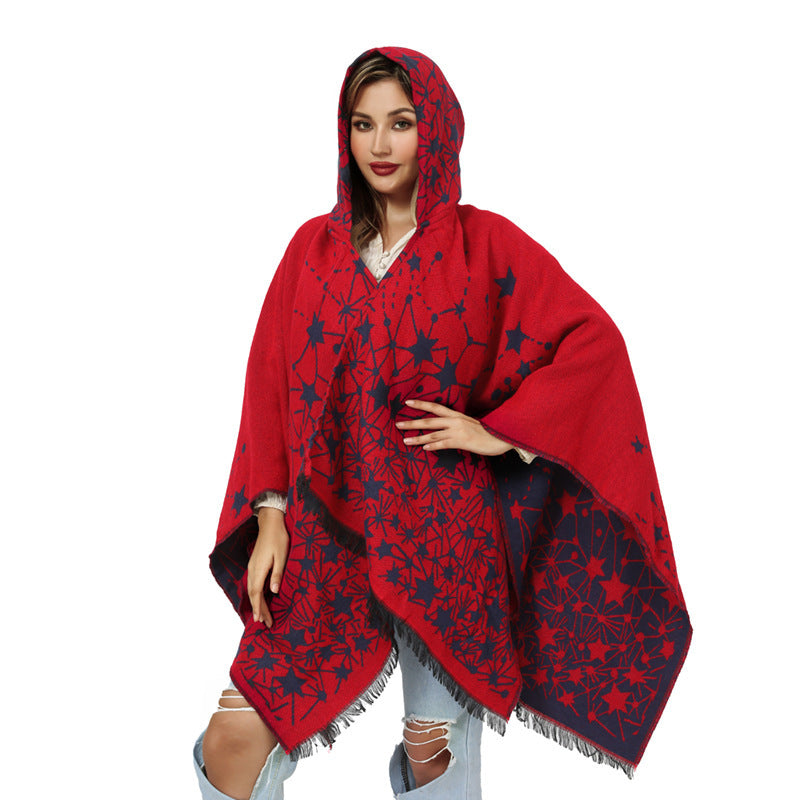 Cashmere-like Knitted Geometric Outer Scarf Shawl