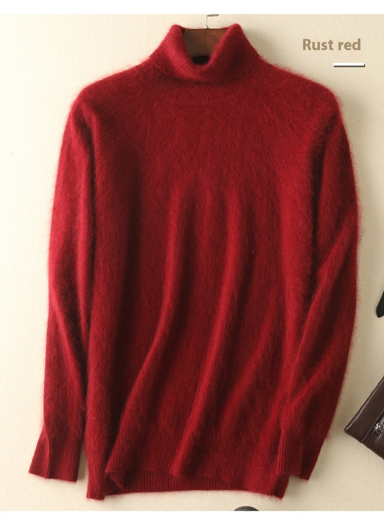 Efterår Vinter Mænd Høj Krave Løs Ensfarvet Pullover Mink Underdel Sweater