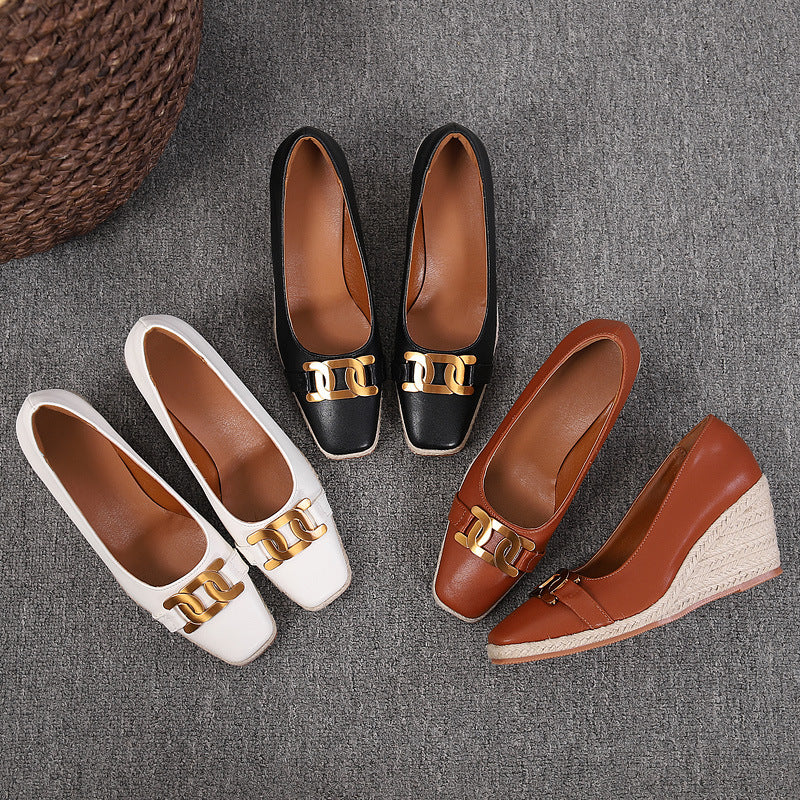 Retro Soft Bottom Square Toe High Heel Pumps Women's Hemp Rope