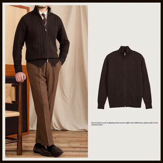 Versatile Wool-blend Slim-fit Turtleneck Knit Sweater Jacket