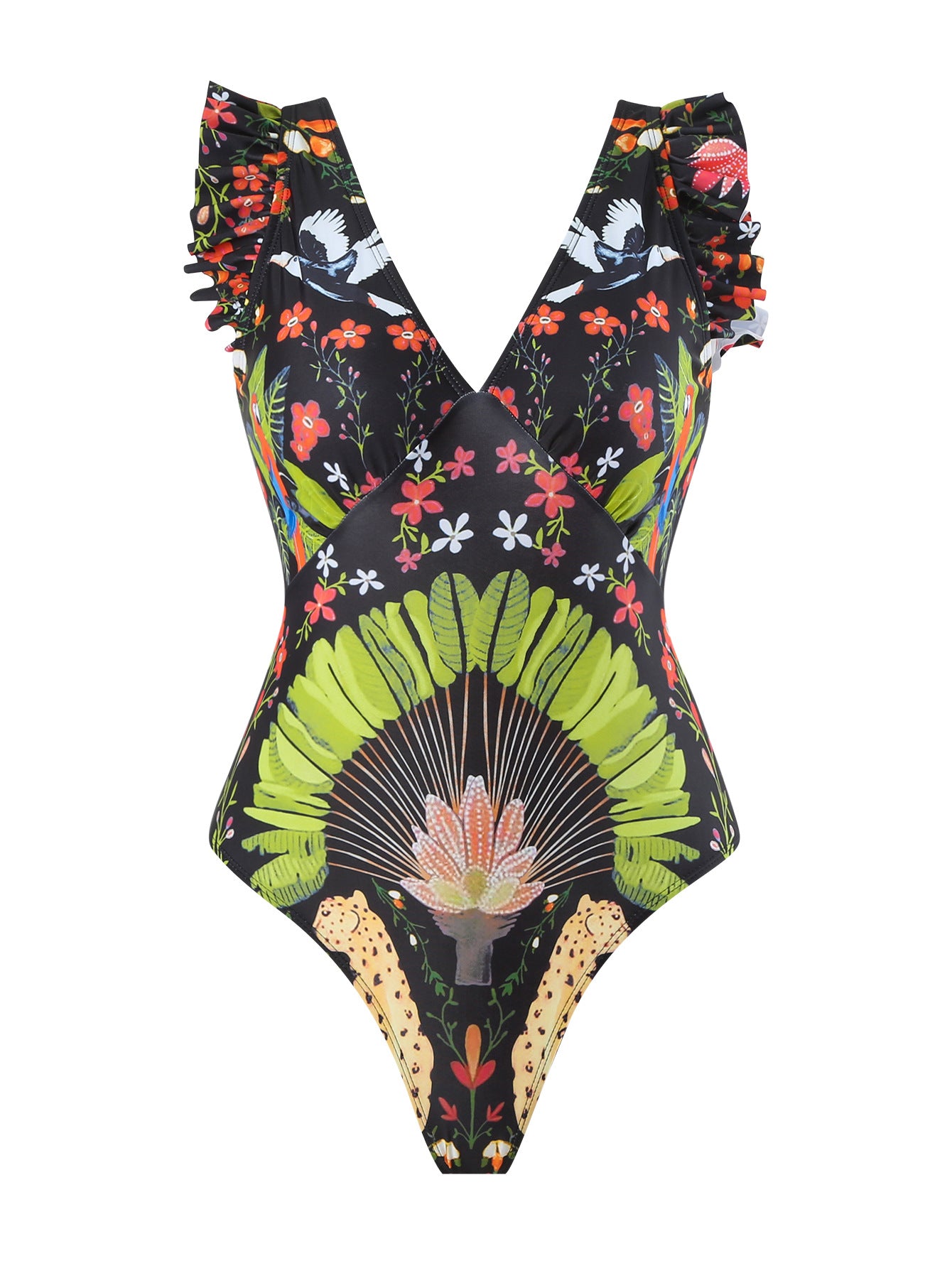 Printed Swimsuit Covering Belly Thin Flying Yarn Skirt