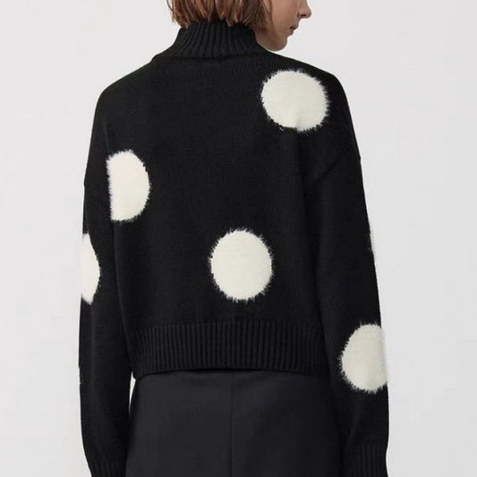 Autumn New Half Turtleneck Polka Dot Temperament Crew Neck Pullover Sweater Women