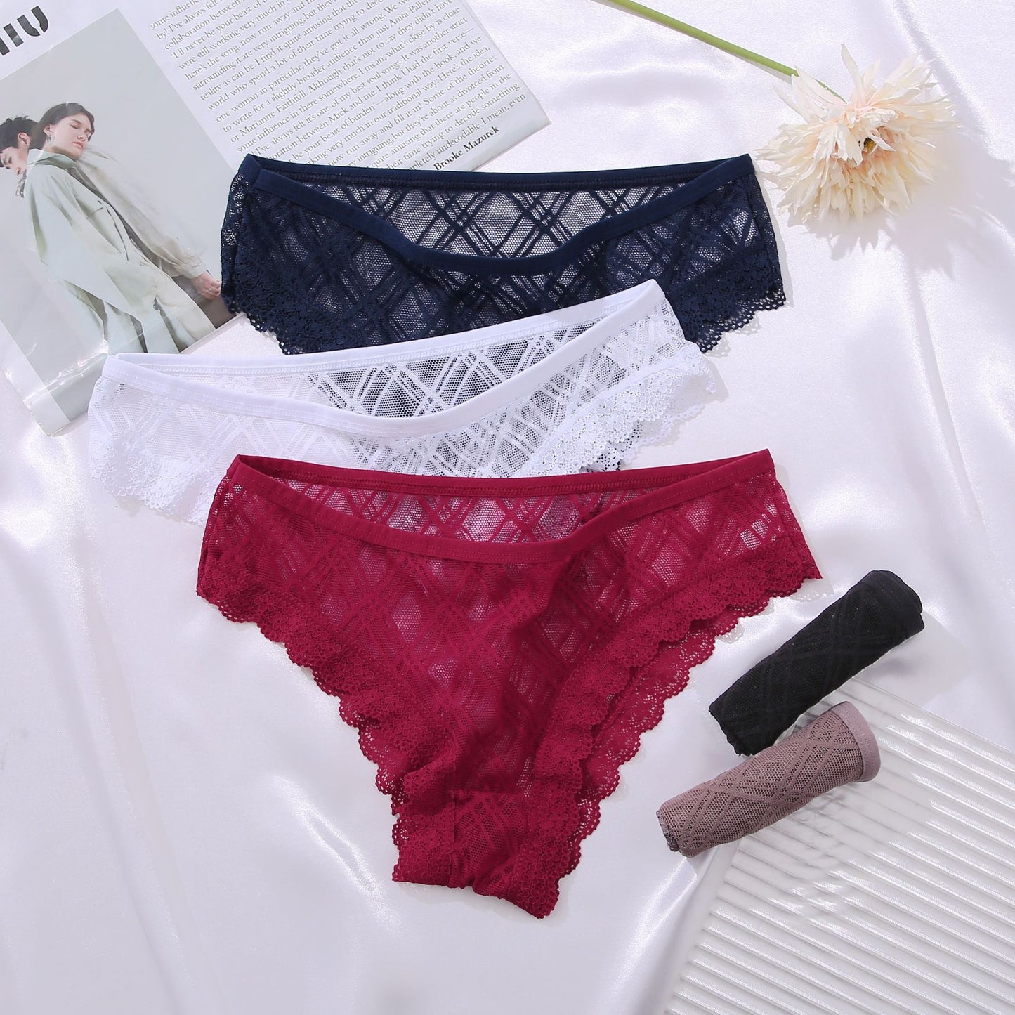 Women's Mesh Lace Trim Panel Briefs