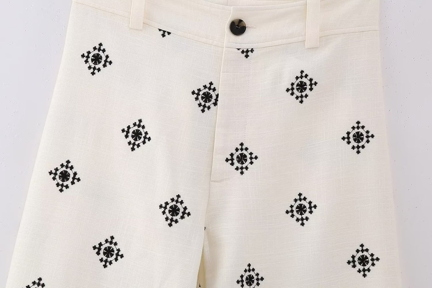 Geometric Embroidery Wide Leg Straight Casual Pants
