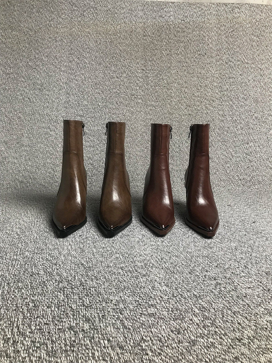 Short British Style Dr Martens Boots With A Chunky Heel And A Pointed Toe