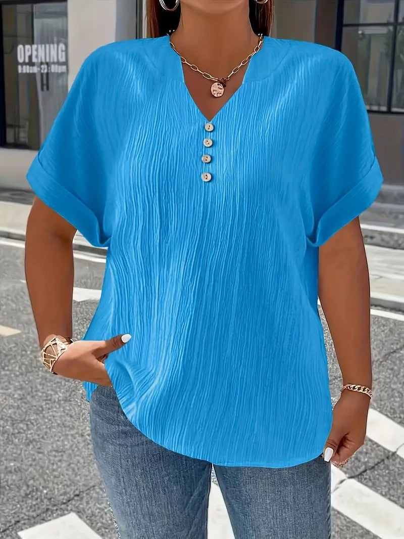 Summer Casual Women's Clothing Small V-neck Short-sleeve Top