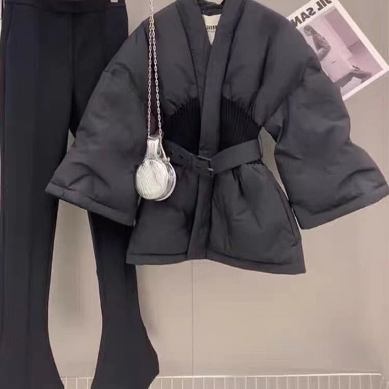 Black Cotton-padded Coat For Women Thickened