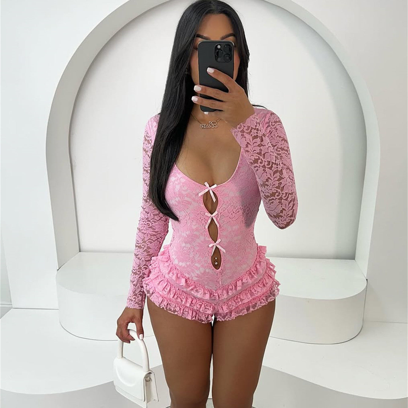 Girl-group-inspired Millennial-style Sweet-and-cool Lace Women's Bodysuit