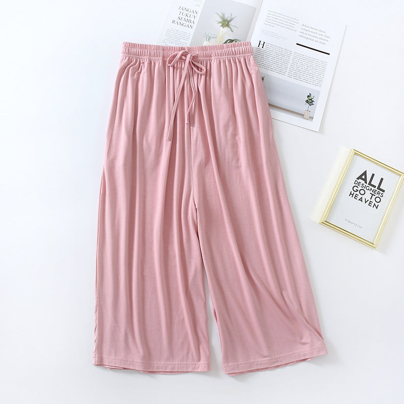 Three Quarter Solid Wide Leg Household Pants